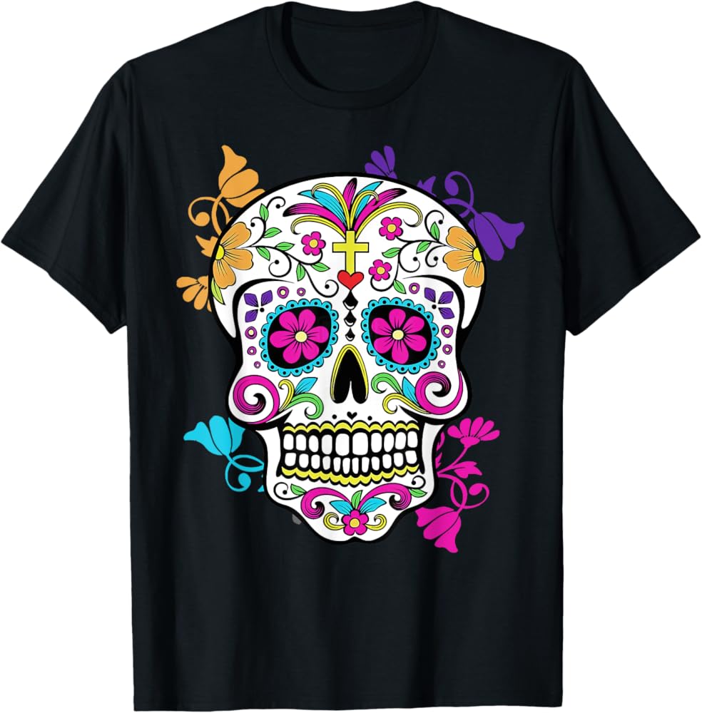 Amazon.com: Dia de Los Muertos Sugar Skull T-Shirt